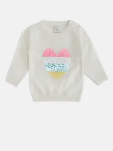 Pantaloons Baby Girls Off White & Gold-Toned Printed Pullover