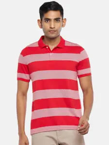 BYFORD by Pantaloons Men Red Striped Polo Collar T-shirt