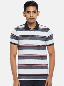 BYFORD by Pantaloons Men White Striped Polo Collar T-shirt