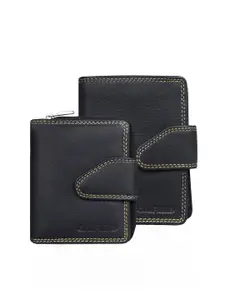 CALFNERO Women Pack Of 2 Black Leather Two Fold Wallet
