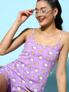 DressBerry Women Soft Lavender Conversational Print Joyful Retreat Night suit