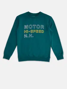 Pantaloons Junior Boys Teal Blue Printed Sweatshirt