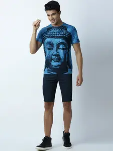Huetrap Men Blue Printed Round Neck T-shirt