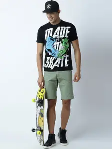 Huetrap Men Black Printed Round Neck T-shirt