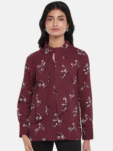 Annabelle by Pantaloons Women Maroon Floral Print Keyhole Neck Top