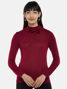 Annabelle by Pantaloons Women Pink Tie-Up Neck Top