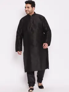 VASTRAMAY Plus Size Men Black Solid Kurta with Pyjamas