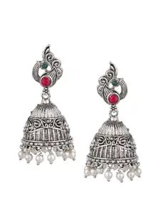 FEMMIBELLA Silver-Toned Geometric Jhumkas Earrings