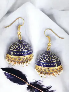 FEMMIBELLA Navy Blue & Gold-Toned Geometric Jhumkas Earrings