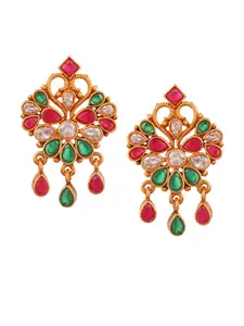 FEMMIBELLA White Floral Cubic Zirconia Ruby Studded Drop Earring