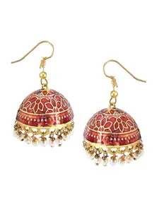 FEMMIBELLA Maroon & Gold-Toned Geometric Jhumkas Earrings