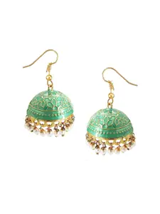FEMMIBELLA Green & Gold Plated Geometric Jhumkas Earring