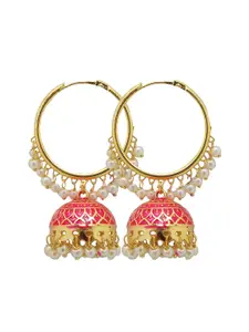 FEMMIBELLA Pink Geometric Jhumkas Earrings