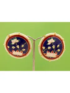 FEMMIBELLA Blue Gold Plated Meenakari Lotus Round Stud Earring