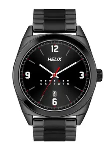 Helix Men Black Brass Dial & Black Stainless Steel Bracelet Style Straps Analogue Watch TW044HG06