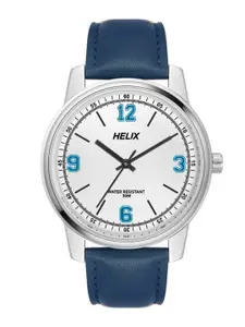 Helix Men White Brass Dial & Blue Leather Straps Analogue Watch