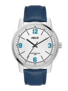 Helix By Timex White Round Dial Analog Leather Men Watch - TW046HG01