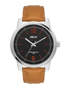 Helix Men Black Brass Dial & Brown Leather Straps Analogue Watch TW046HG00