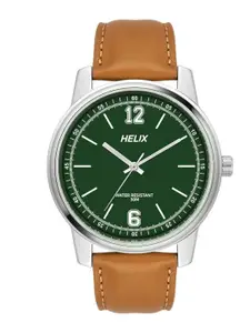 Helix By Timex Green Round Dial Analog Leather Men Watch - TW046HG02