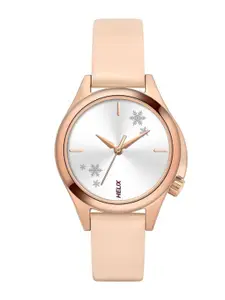 Helix Women Silver-Toned Brass Embellished Dial & Pink Leather Straps Analogue Watch