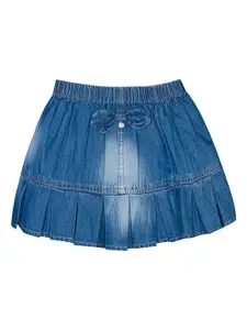 Budding Bees Girls Blue Solid Pure-Cotton Flared Denim Skirts