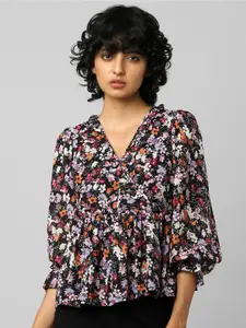 ONLY Black Floral Print Empire Top
