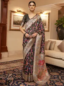Mitera Black & Pink Woven Design Silk Blend Paithani Saree
