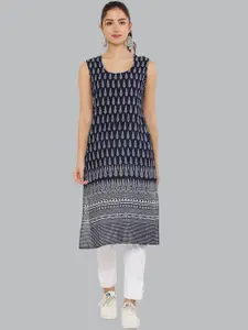 EZIS FASHION Women Navy Blue Geometric Block Print Kurta
