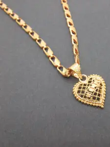FEMMIBELLA Gold-Plated Gold Toned Heart Pendant With Chain