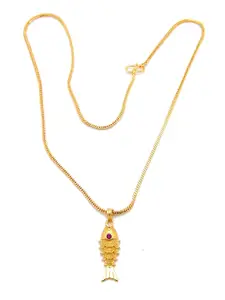 FEMMIBELLA Women Gold-Plated Fish Pendant With Chain