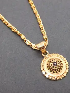 FEMMIBELLA Women Gold-Plated Meenakari Pendant With Chain