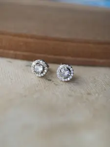 MANNASH Silver-Toned Circular Studs Earrings