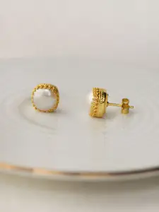 MANNASH Women Gold Plated 925 Sterling Silver Square Studs Earrings