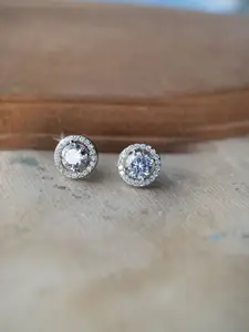 MANNASH Silver-Toned Circular Studs Earrings