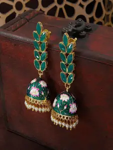 I Jewels Green & White Dome Shaped Jhumkas Earrings