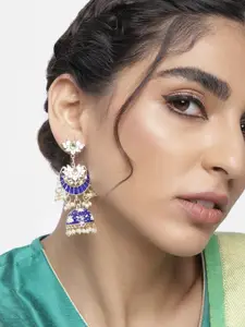I Jewels Gold-Toned & Blue Classic Jhumkas Earrings