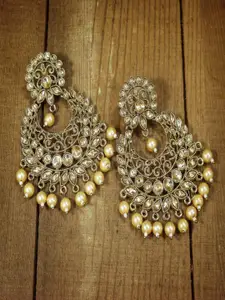 I Jewels Gold-Toned & Navy Blue Classic Chandbalis Earrings