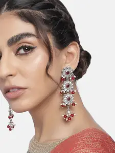 I Jewels Maroon & Silver-Toned Classic Drop Earrings