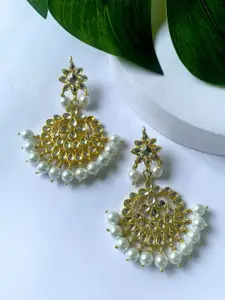I Jewels Gold-Toned & White Classic Drop Earrings