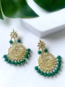 I Jewels Green & Gold-Toned Classic Drop Earrings