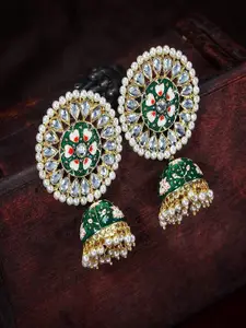 I Jewels Gold-Toned & Green Dome Shaped Jhumkas Earrings