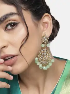 I Jewels Green & Gold-Toned Classic Drop Earrings