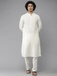 See Designs Men White Pure Silk Kurta with Pyjamas