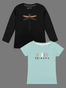 HELLCAT Girls Pack of 2 Black Typography  Printed Bio Finish T-shirt