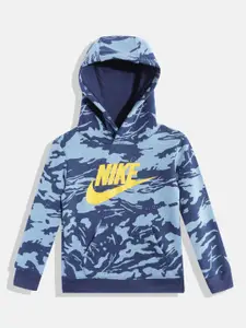Nike Boys Navy Blue Printed Hooded Sweatshirt