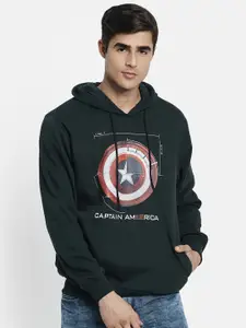 Octave Men Green Printed Hooded Sweatshirt