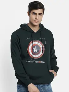 Octave Men Green Printed Hooded Sweatshirt