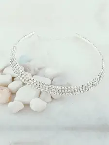 Silver Shine Set of 3 White Silver-Plated AD Choker Necklaces