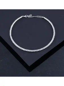 Silver Shine Silver-Toned & White Choker Necklace