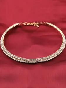 Silver Shine Gold-Toned & White Gold-Plated Choker Necklace